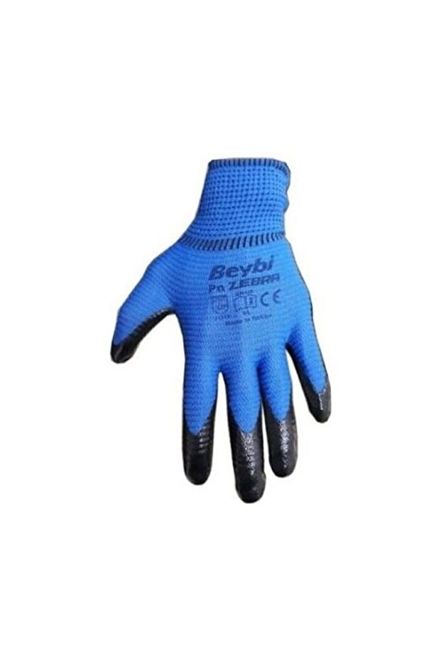 Mavi 1 Çift - Polyester Örme Nitril Inşaat Eldiveni - No:10 Eldiven Zebra Pn5 - 2