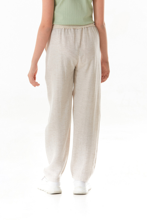 Devojčice, lanene pantalone sa elastičnim strukom - 6