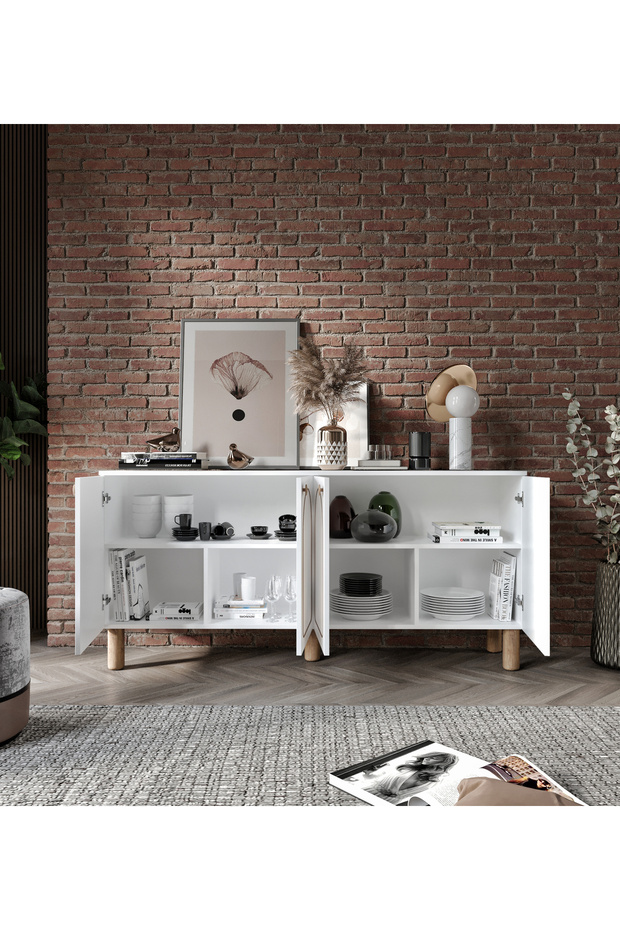 Duru 4 Kapaklı Çok Amaçlı Bohem Konsol, Bohem Tarzda Yüksek Konsol - Tamamı 1. Kalite Mdf - 4