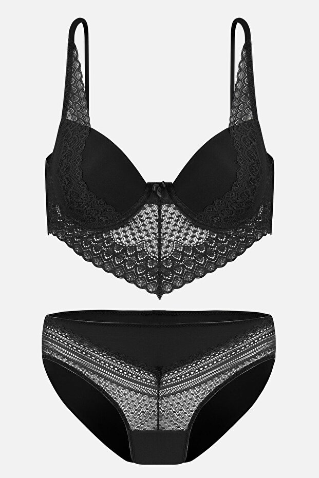 Kyle Lace Bra Panty Set - Unpadded Underwire - 6011 - Black