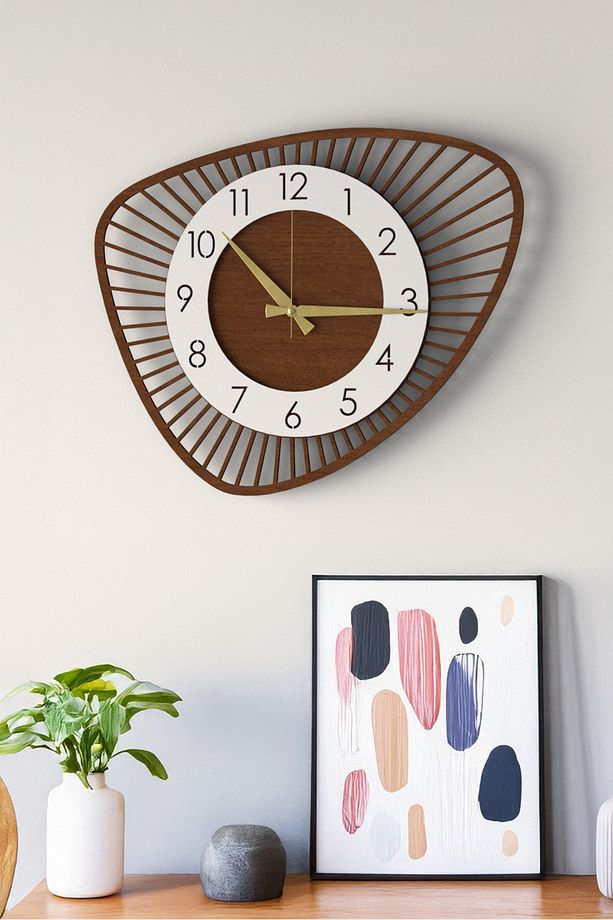 Dekoratif Yeni Modern Bellatrix Ceviz Ahşap Duvar Saati 48 cm - 3
