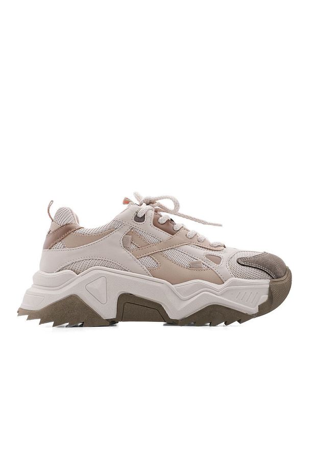 Kadın Yüksek Taban Sneaker Bağcıklı Spor Ayakkabı Virez Bej - 3