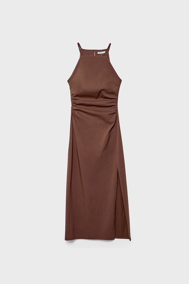 Halter yaka midi elbise - 5