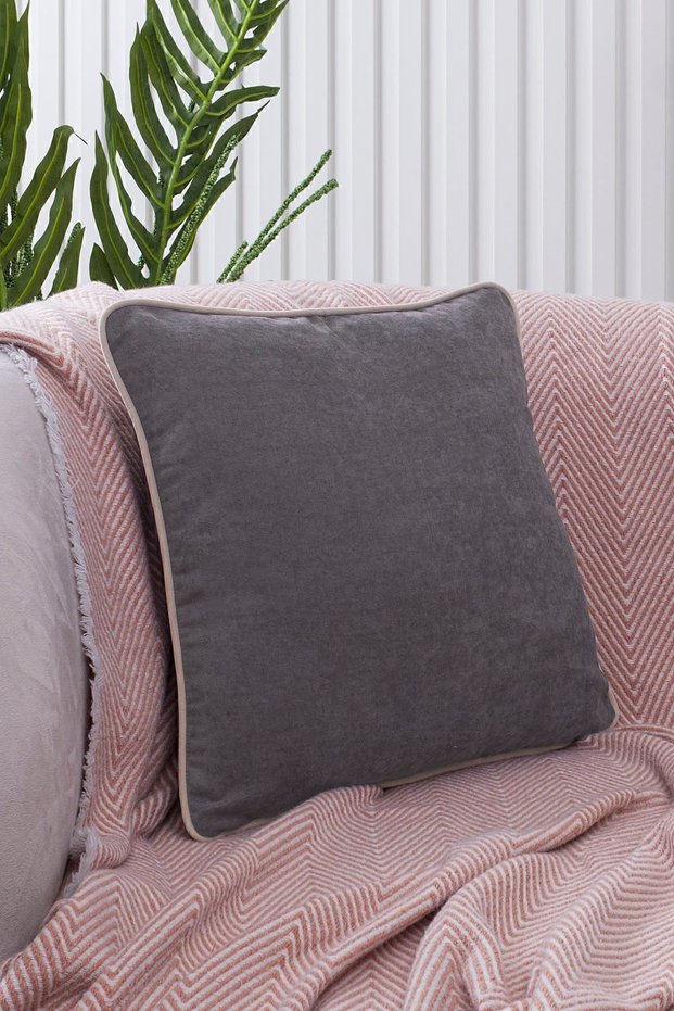 Panbiy Panoroma Color Option Cream Piping Gray Throw Pillow Cover Decorative Plain Plain Punch