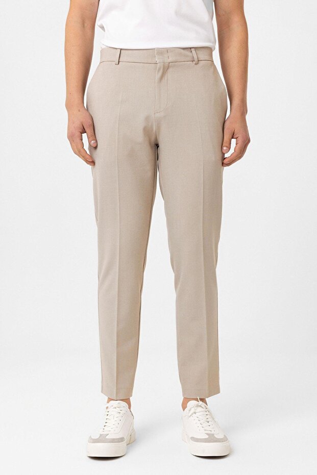 Beige Slim Fit Comfort Men's Trousers