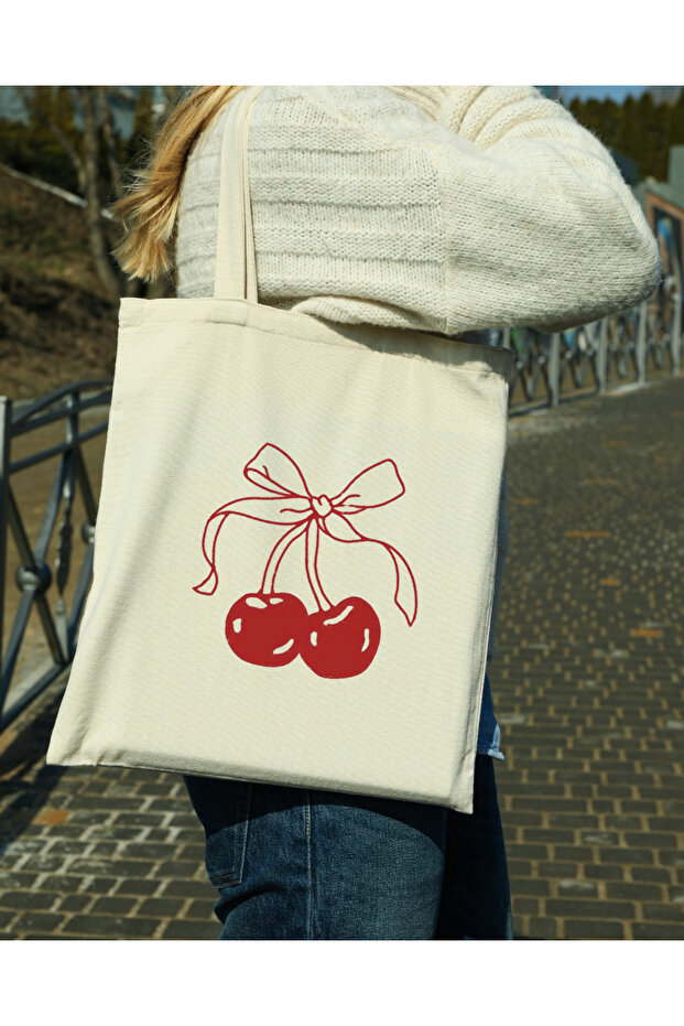 Waterproof Cherry Printed Cloth Beach Bag - 1