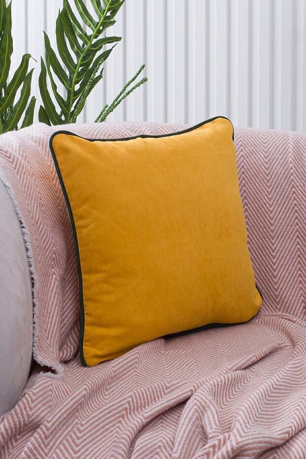 Yellow Throw Pillow Cover with Color Options Green Piping Decorative Plain Simple Punch Panoroma Panbiy
