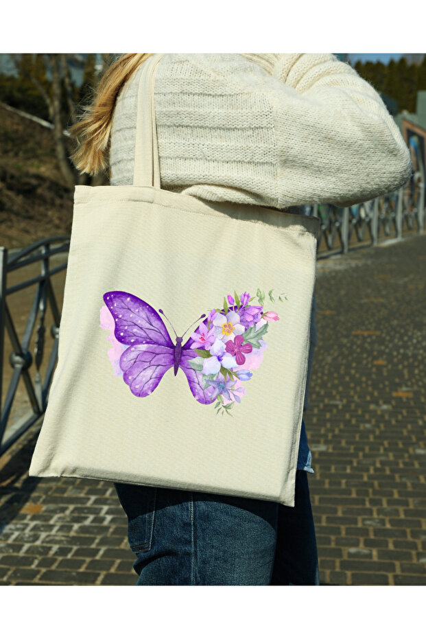 Waterproof Purple Butterfly Printed Cloth Bag