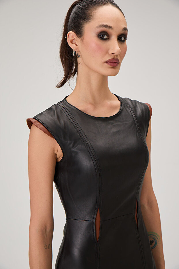 Daphne Maxi Deri Elbise - 2