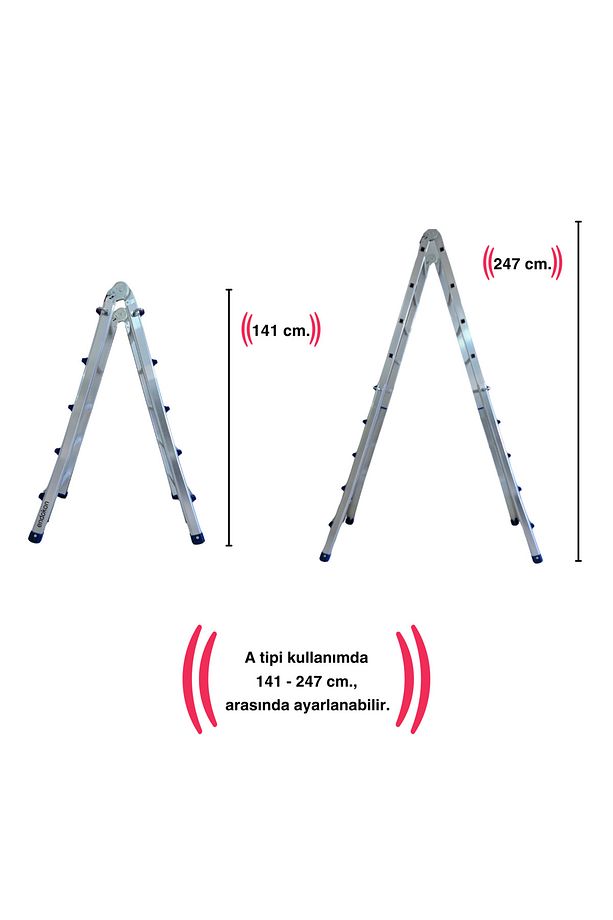 510 Cm. 18 Basamak A Ve I Tipi Katlanıp Uzayabilen Mini Dev Alüminyum Merdiven - 4