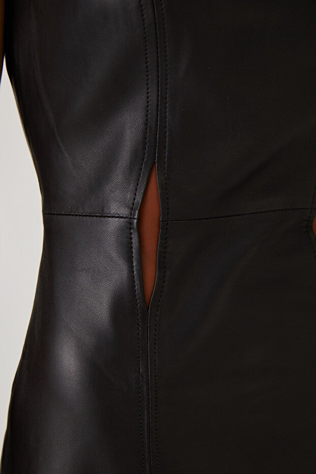 Daphne Maxi Deri Elbise - 4