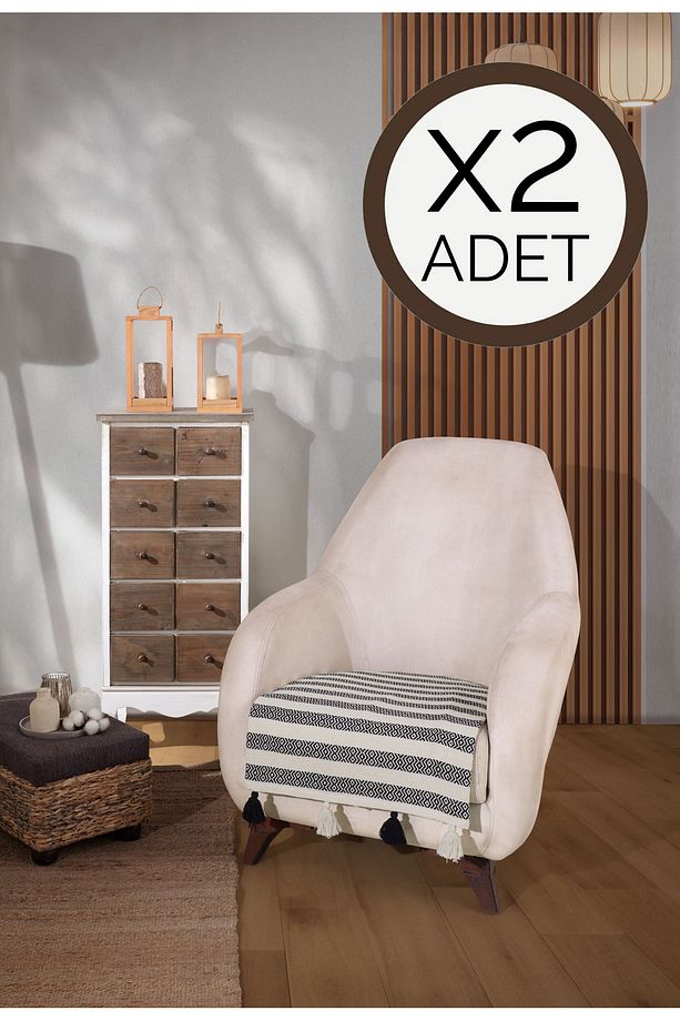 Liva Ponponlu Siyah Berjer 2 Adet Tekli Koltuk Örtüsü 115x90 Cm Berjer Şalı Püsküllü - 1