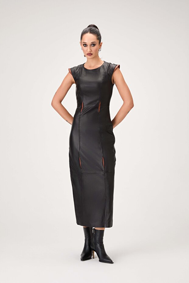 Daphne Maxi Deri Elbise - 1