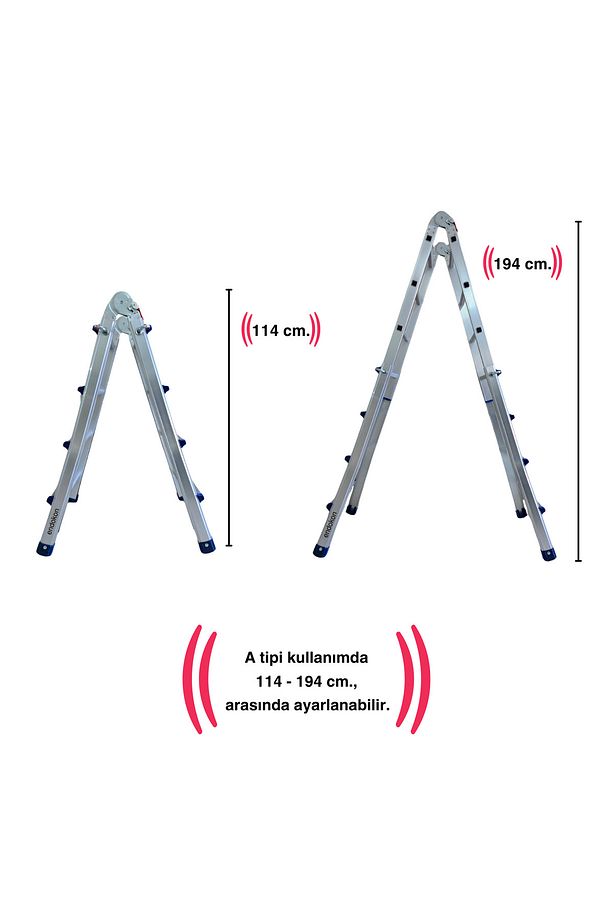 398 Cm. 14 Basamak A Ve I Tipi Katlanıp Uzayabilen Mini Dev Alüminyum Merdiven - 4
