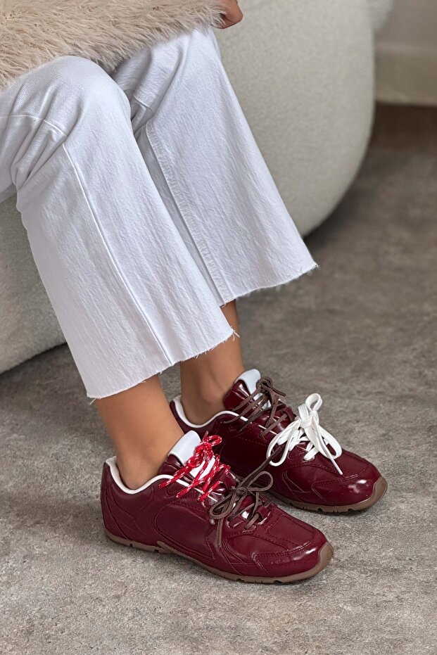 Fabian Burgundy Matte Flat Sole Women's Lace-Up Sneakers - 2