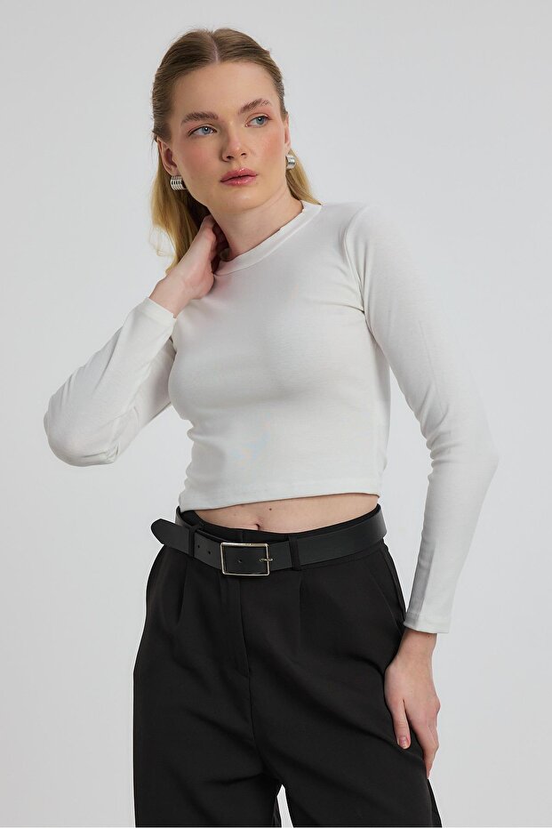 Crew Neck Blouse - Ecru Color - 1