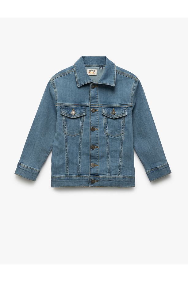 Pamuklu Cep Detaylı Uzun Kollu Düğmeli Denim Ceket - 1