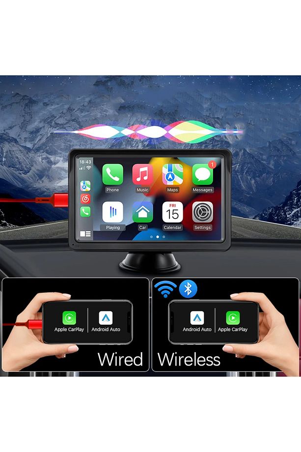 7İnç CarPlay&Android Auto Kablosuz Tak Çalıştır Multimedya Taşınır Apple Carplay MirrorLink - 2