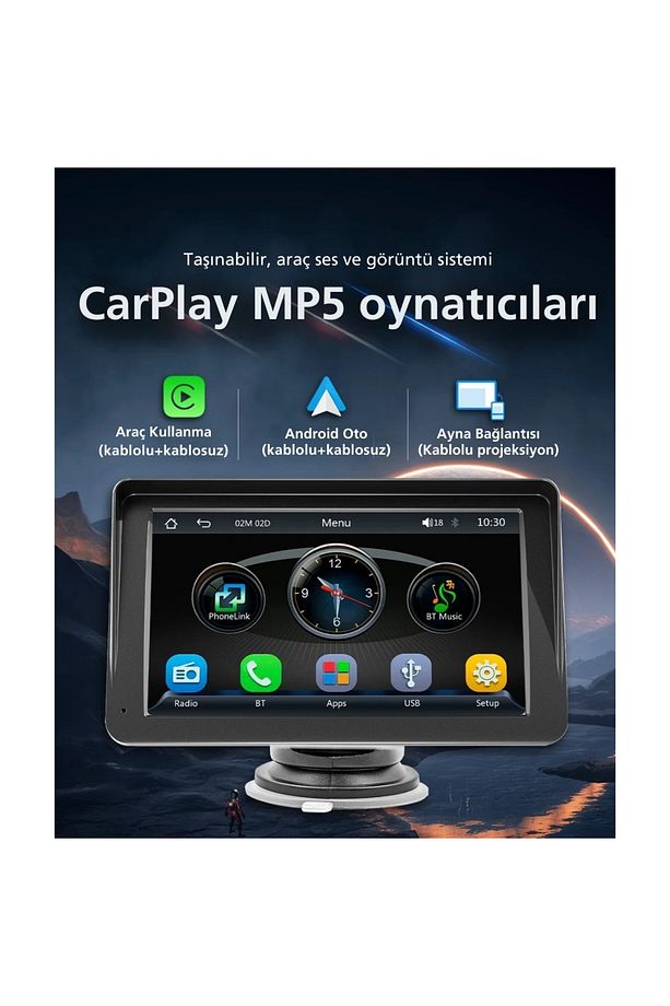 7İnç CarPlay&Android Auto Kablosuz Tak Çalıştır Multimedya Taşınır Apple Carplay MirrorLink - 6