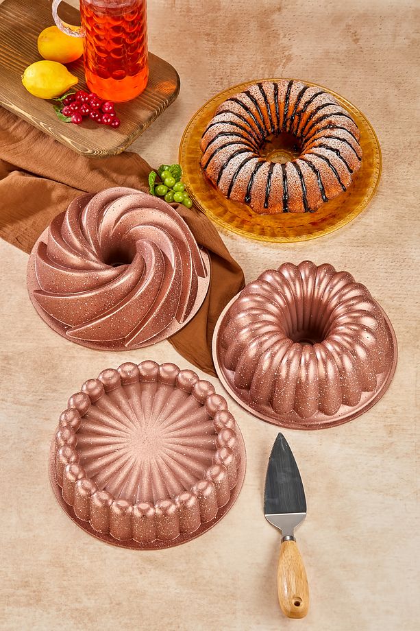 3 Lü Granit Döküm Kek Kalıbı Seti Tart Turta Seti - 1