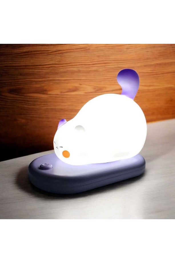 Dokunmatik Sevimli Pati Kedi Modelli USB Şarjlı LED Karikatür Silikon Gece-Masa Lambası - 2