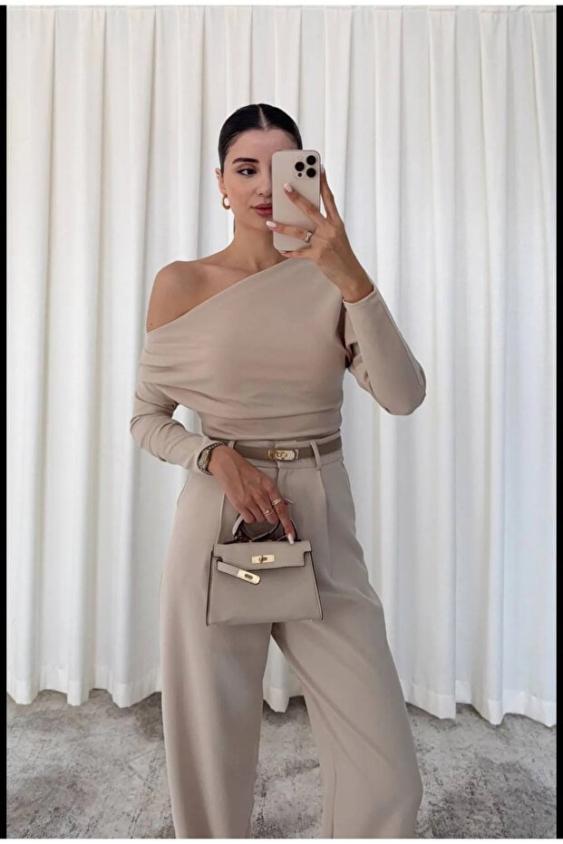 One Shoulder Open Side Drawstring Crepe Fabric Blouse