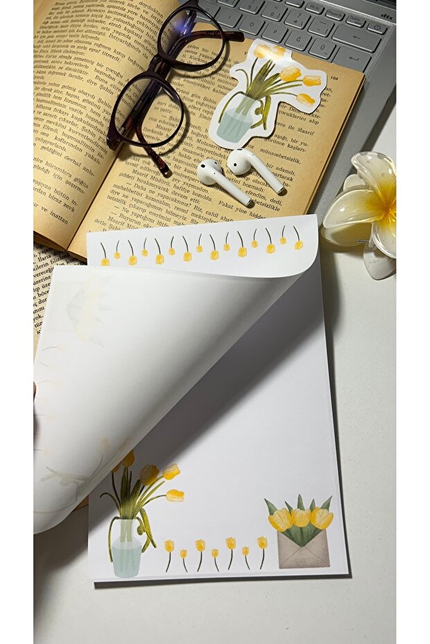 Yellow Tulip Notepad - Check Pluck Notebook, Glue Memo Pad, A5 Unlined Notebook - 4