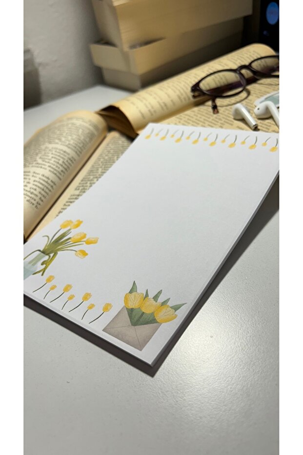 Yellow Tulip Notepad - Check Pluck Notebook, Glue Memo Pad, A5 Unlined Notebook - 5