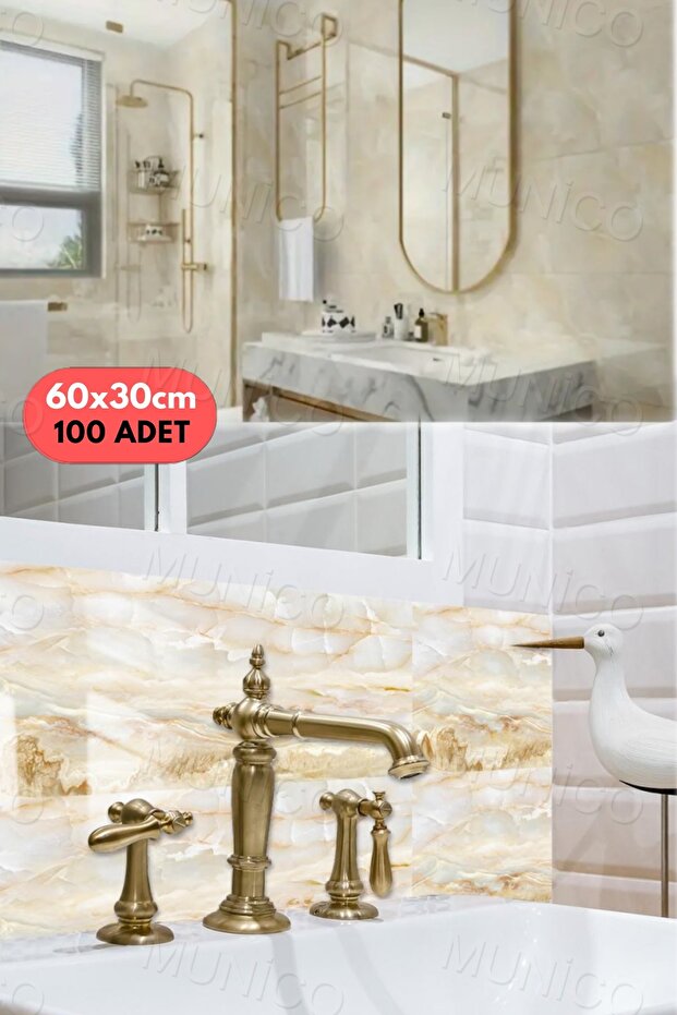 100PC 60x30 Cm Kendinden Yapışkanlı Sarı 3D Şık Fayans Duvar Yapıştırma Duvar Kağıdı Dekorasyon - 6