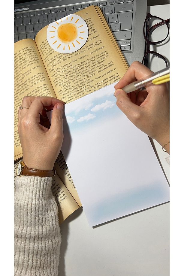 Bulut Temalı Notepad Çek Kopar Defter, Tutkallı Bloknot, A5 Defter, Çizgisiz Defter Not Defteri - 2