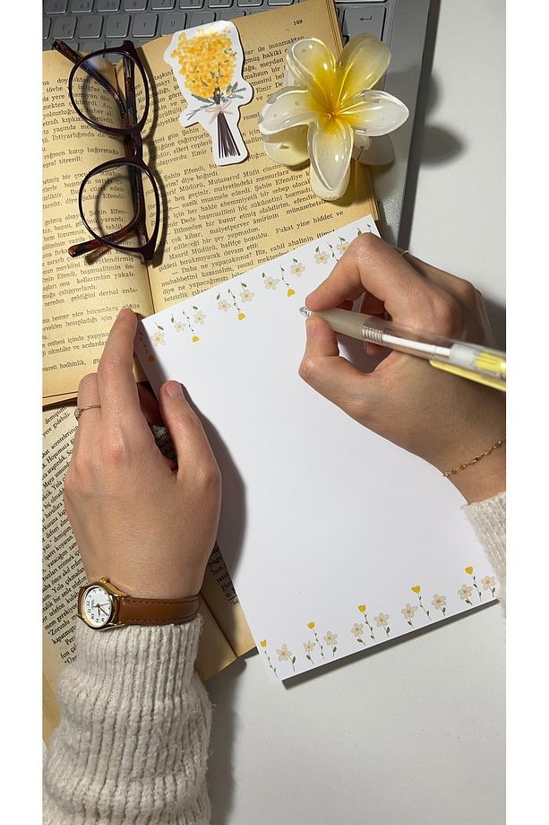 Papatya Temalı Notepad Çek Kopar Defter, Tutkallı Bloknot, A5 Defter, Çizgisiz Defter Not Defteri - 2