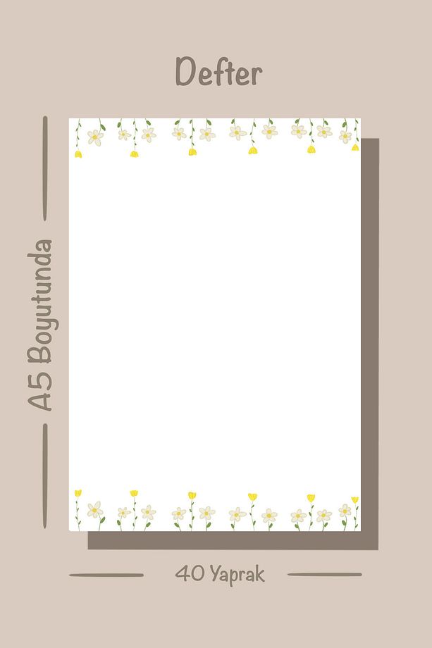 Papatya Temalı Notepad Çek Kopar Defter, Tutkallı Bloknot, A5 Defter, Çizgisiz Defter Not Defteri - 6