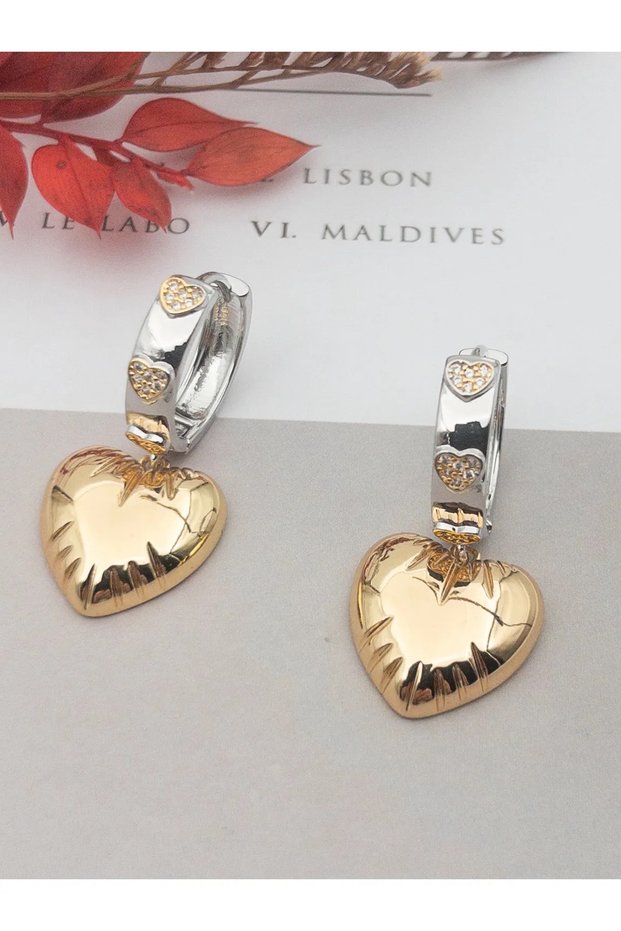 316L Steel Mix Color Zircon Stone Heart Engraving Detail Women's Earrings