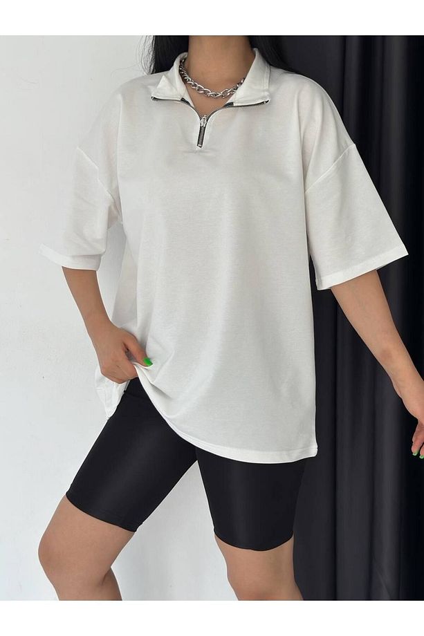 Fermuarlı Unisex Oversize Tshirt - 2