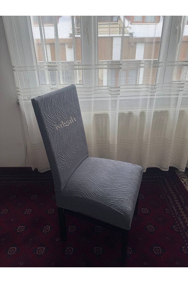 Lüks Jakarlı Su Yolu Desen Düz Sandalye Örtüsü. Lastikli Şık Sandalye Kılıfı 1.adet Antrasit - 2