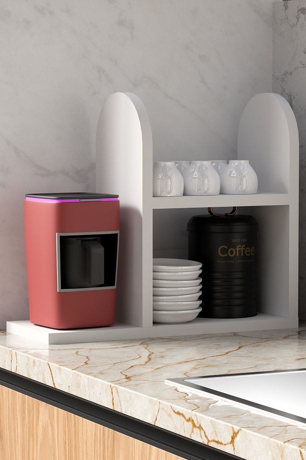 Kahve Makinesi Standı - Espresso ve Türk Kahvesi Bardaklık, Mutfak Rafı, Şık ve Dayanıklı Kahvelik - 1