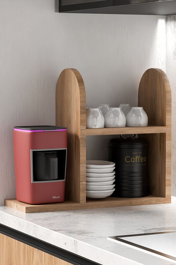Kahve Makinesi Standı - Espresso ve Türk Kahvesi Bardaklık, Mutfak Rafı, Şık ve Dayanıklı Kahvelik - 1