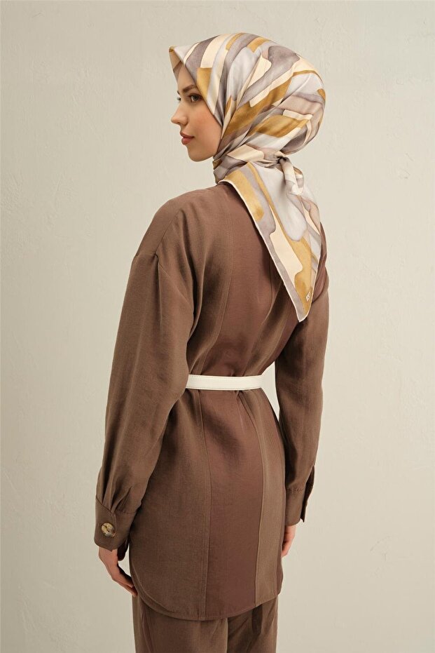 Desenli Saf Ipek Twill Eşarp 9306- 32 - 3