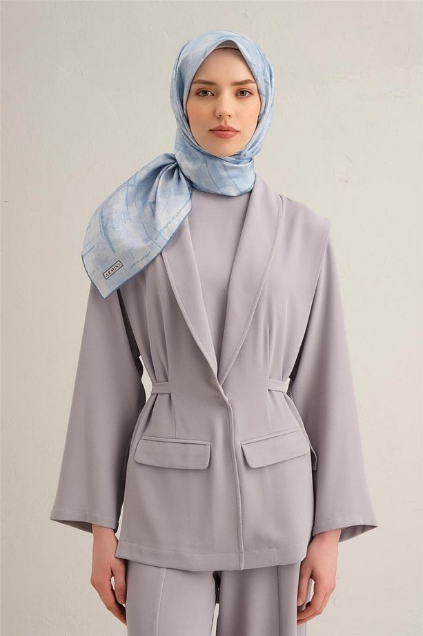 Desenli Saf Ipek Twill Eşarp 9339- 07 - 1