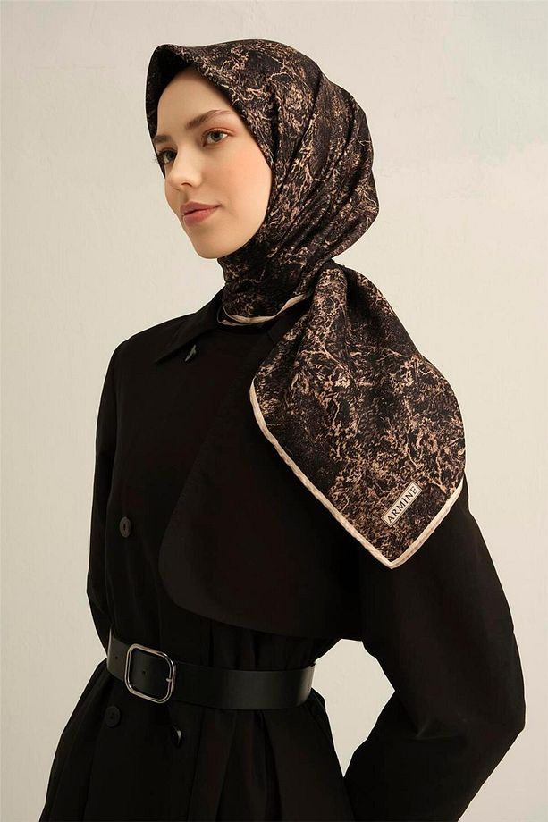 Desenli Saf Ipek Twill Eşarp 9311- 04 - 4