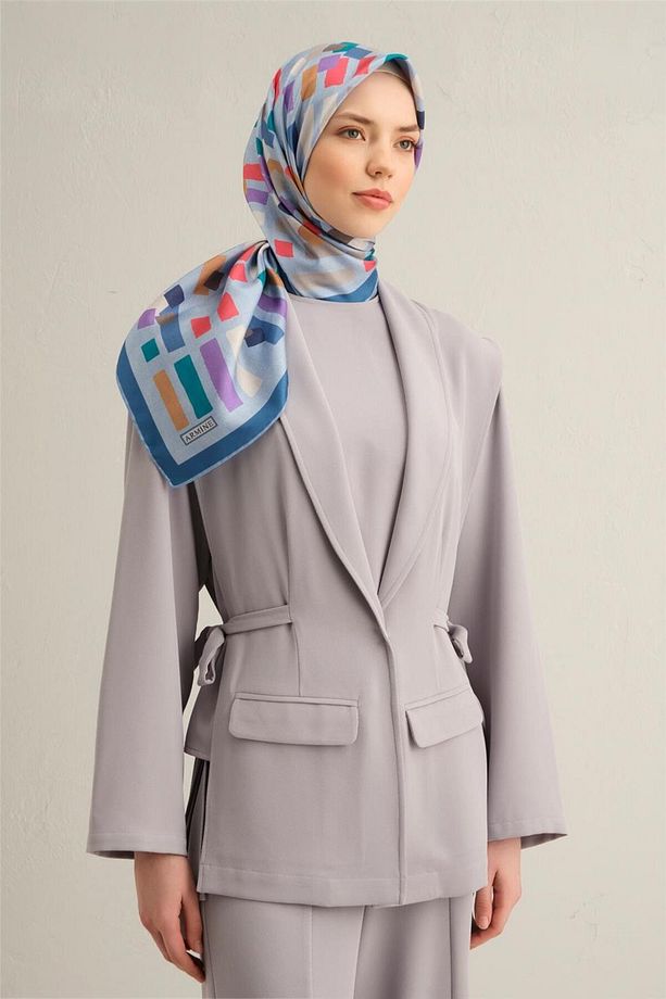 Desenli Saf Ipek Twill Eşarp 9341- 83 - 2