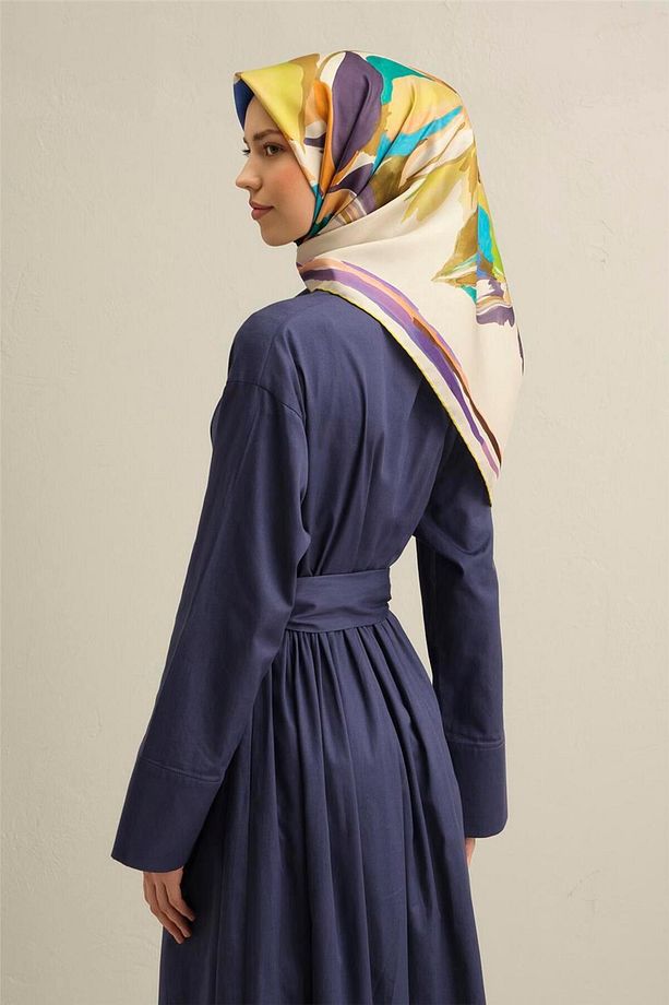Desenli Saf Ipek Twill Eşarp 9340- 05 - 1