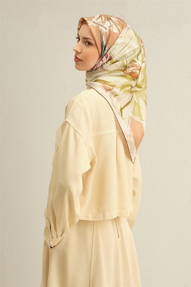 Desenli Saf Ipek Sura Eşarp 9337- 04 - 1