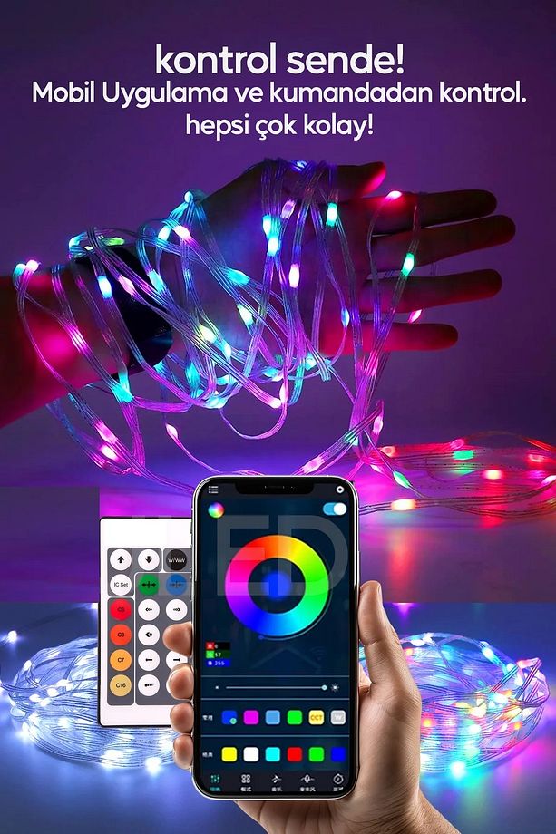 Bluetooth Telefon Kontrollü 10 Metre Şerit Led Sese Duyarlı Kumandalı Su Geçirmez Led - 3