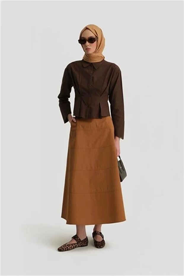 Tan Stitching Detailed Skirt - 25Y1801