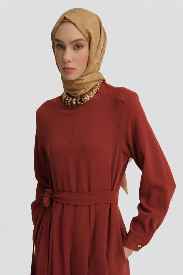 Pileli Elbise 25y9018 Koyu Kırmızı - 2