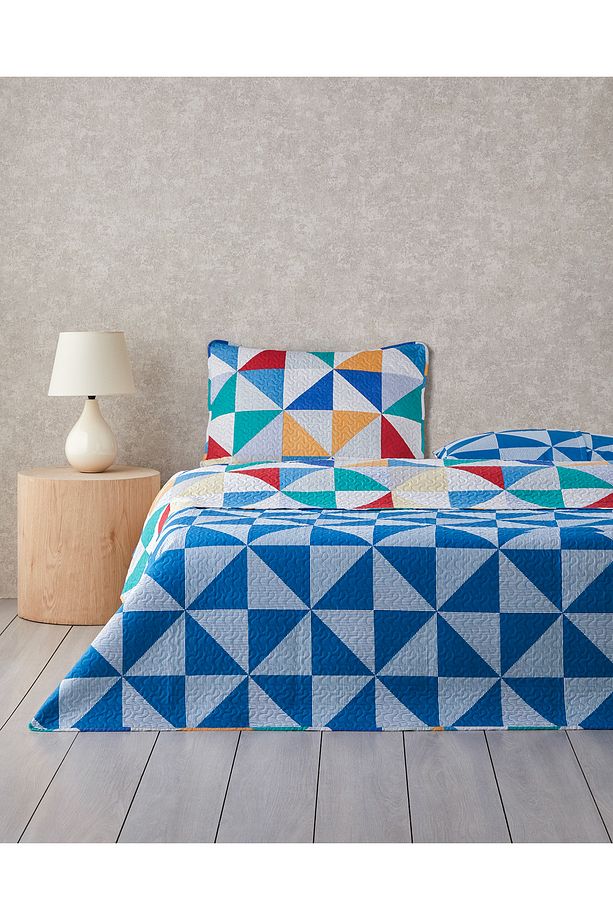 Playful Triangles Çok Amaçlı Tek Kişilik Yatak Örtüsü Takımı 160x220 cm Yeşil - 2