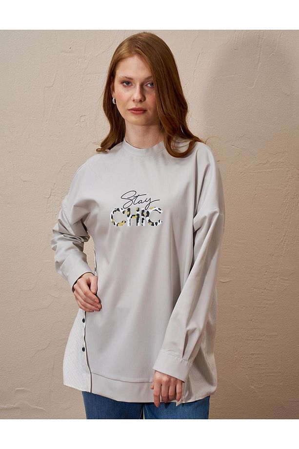 Sloganlı Sweatshirt Gri - 3