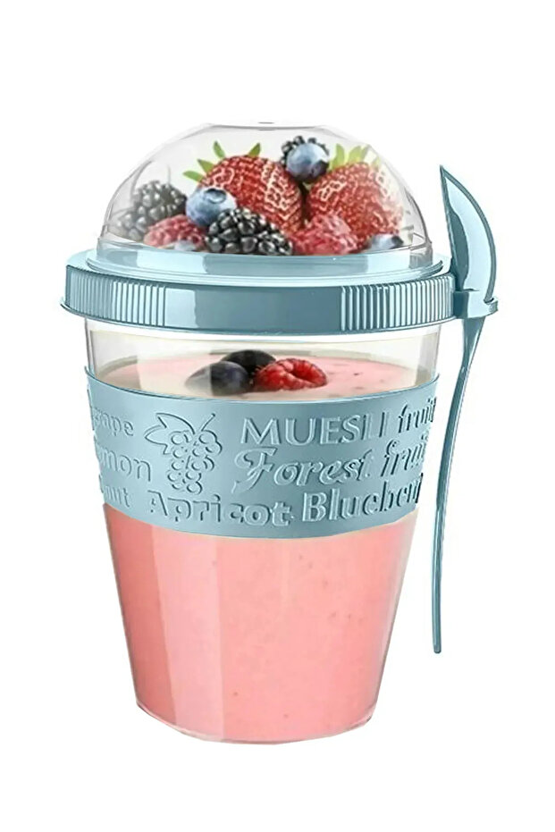 Leon Life Take'N Go Prepare and Go Fruit Yogurt Container with Lid and Spoon 600ml Blue Color