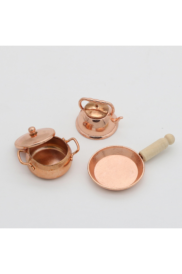 A 1:12 Scale Dollhouse Miniature Rose Gold Color Frying Pan Cooking Pot Kettle Cookware Kitchen Coo.